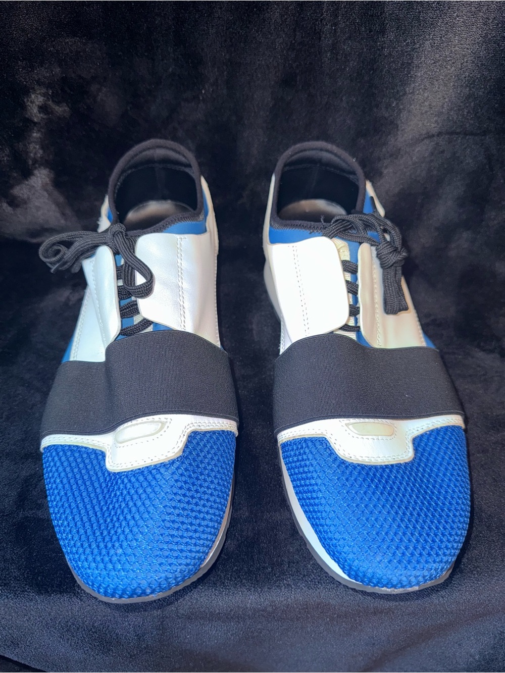 BALENCIAGA race runner Sneakers in Blue, White & Black sz 42
